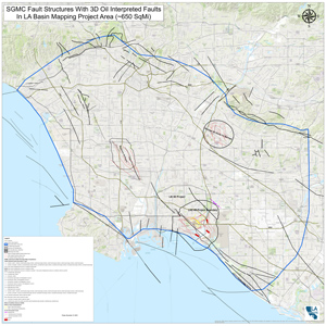 Map Showing Seismic Faults in LA Basin with Freeways Highlighted